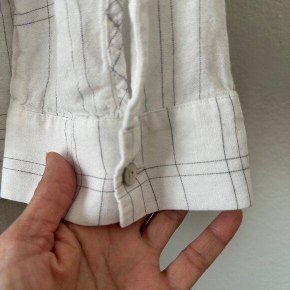 Vince Window Panel Popover Blouse Round Split Neck Linen Blend Lightweight Airy - Picture 8 of 16